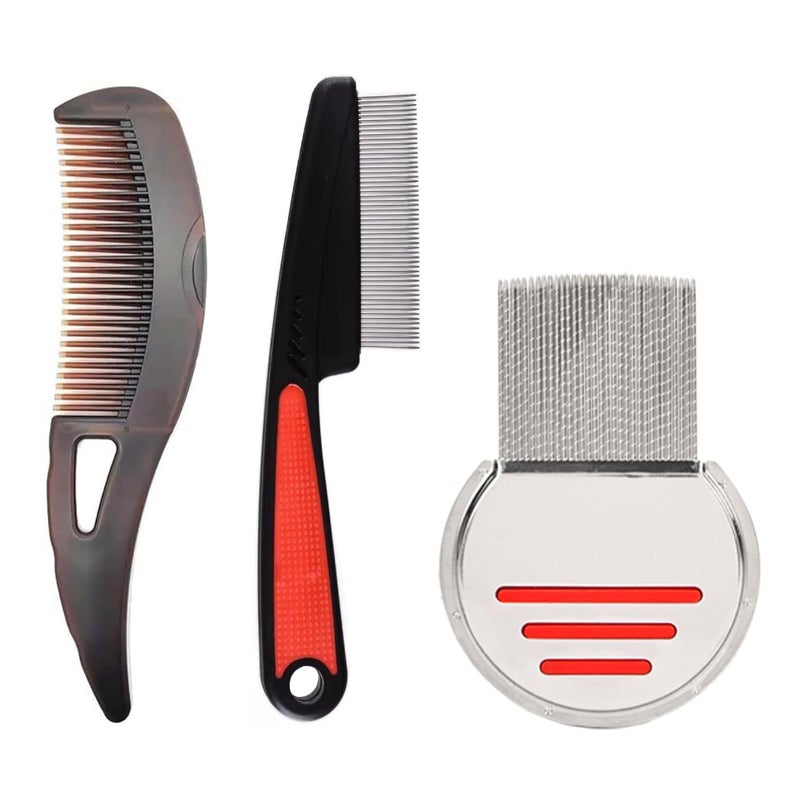 Dandruff Combs,3 PCS Stainless Steel Lice Comb Nit Comb and Dandruff Comb for Head Lice Removal Scalp Detox Psoriasis Treatment and Nit Removal for Adults Kids Pets Family